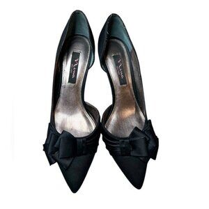 Nina Womens Satin Bow Pointed-Toe Black Heels Size 7.5